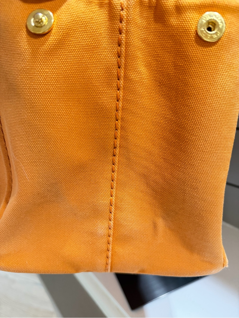 Prada Orange Canvas Tote with Gold Hardware